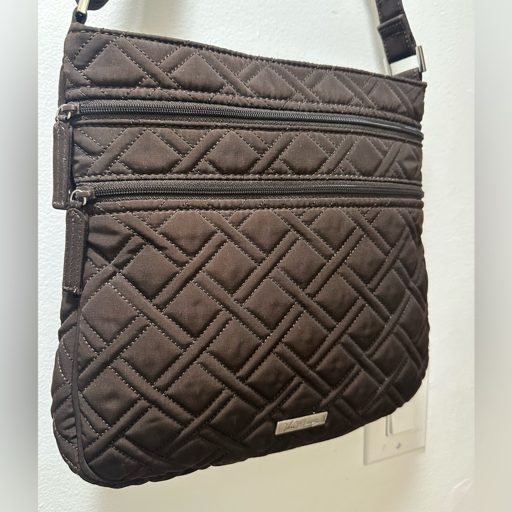 Vera Bradley Triple Zip Microfiber Quilted Espresso Crossbody - Picture 2 of 15